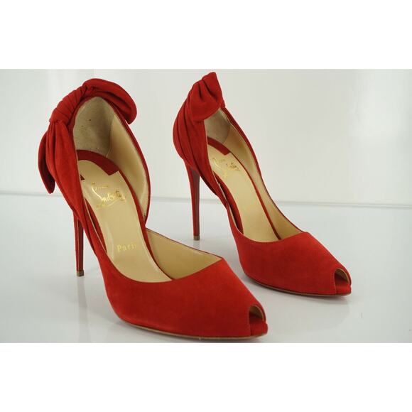 Christian Louboutin Red Suede Barbara Bow Heels d'Orsay Pumps Size 39.5 NIB - Picture 3 of 12